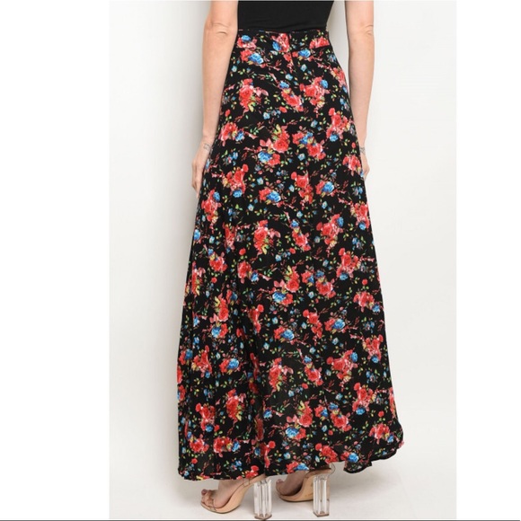 Black Floral Wrap Maxi Skirt - Picture 2 of 5